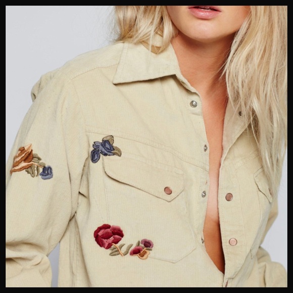 Free People Tops - FREE PEOPLE | floral embroidered corduroy shirt